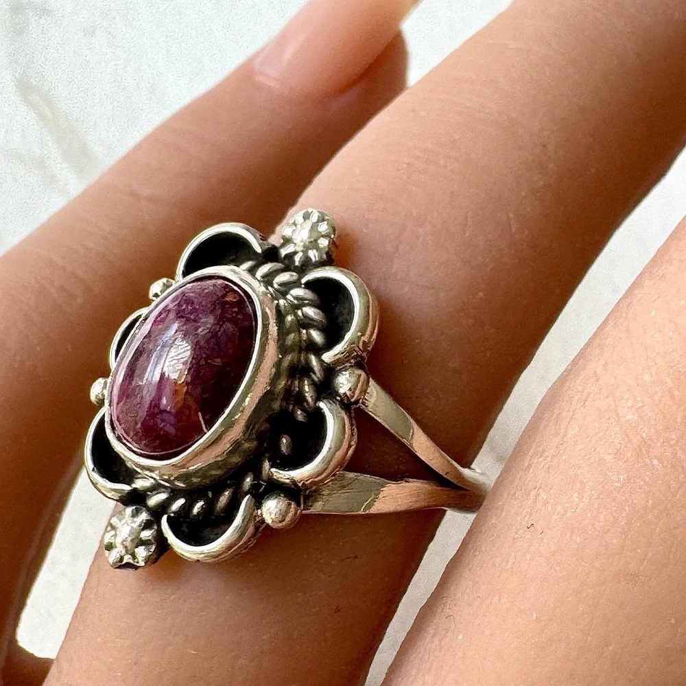 Navajo Flower Ring Turquoise Sz 6 Sterling Silver Signed Morgan Native Amer